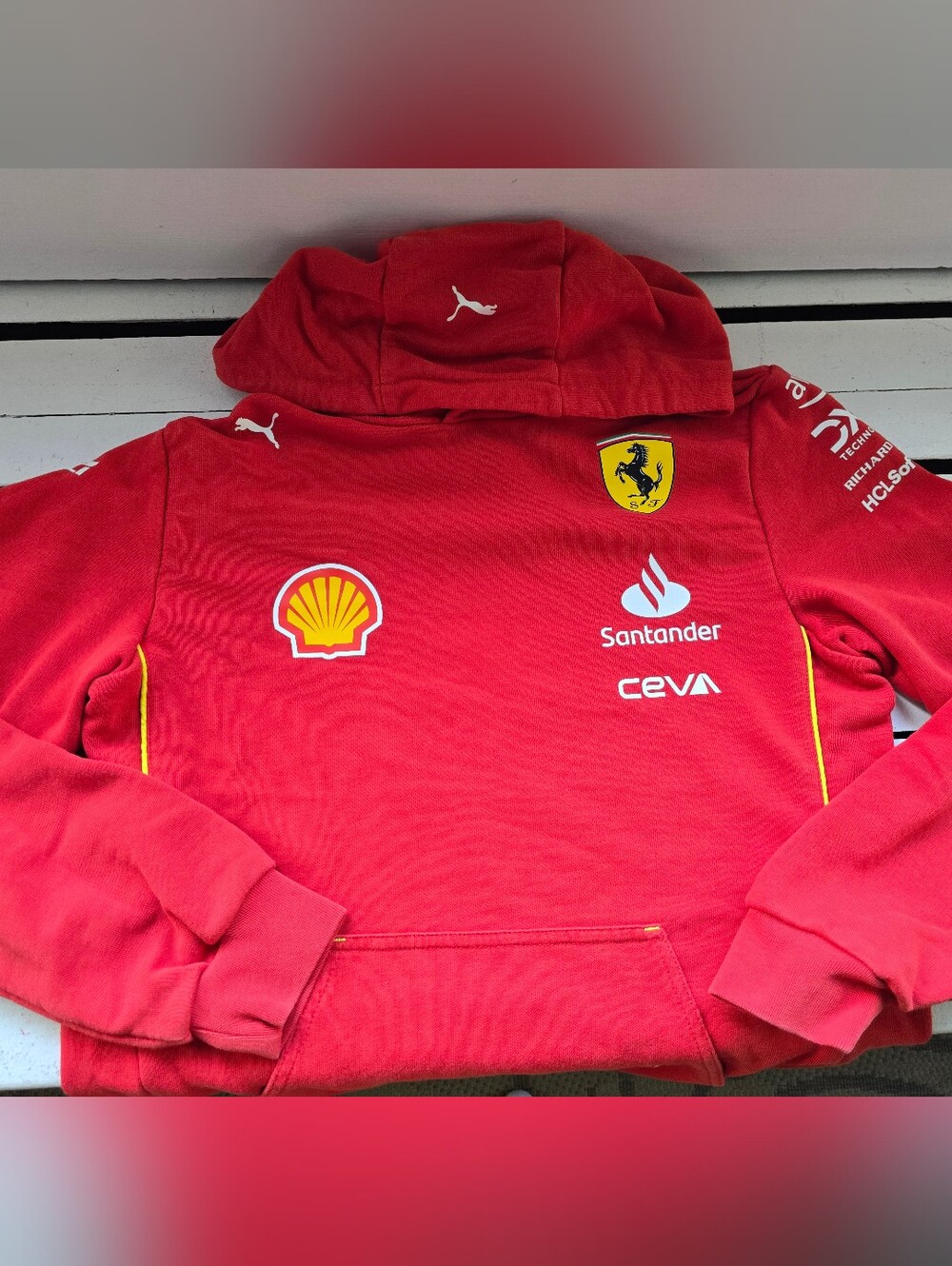 Puma Ferrari Logo Hoodie Red with Yellow Accents Kids UK 13-14Y